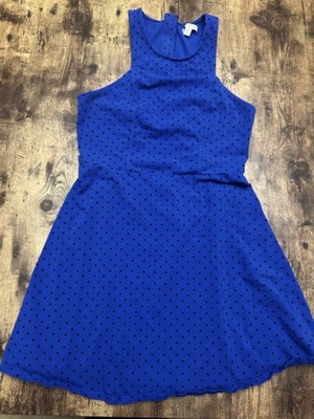 American Eagle Royal Blue Polka Dot High-Neck Skater Dress